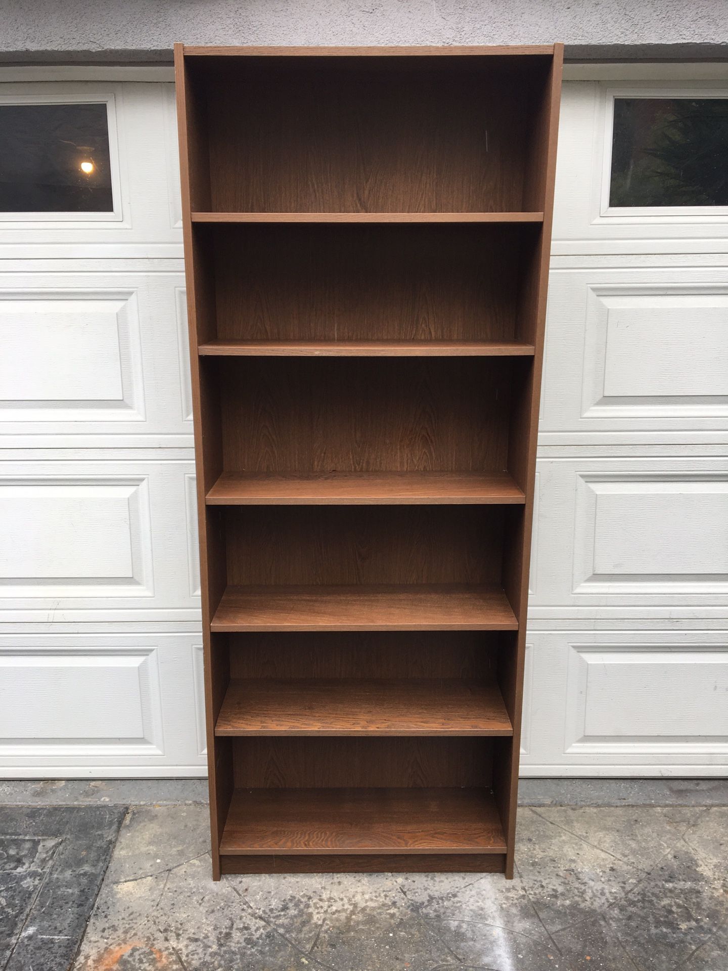 Premium wooden dark Oak melamine 6-layer shelves bookcase. Measurements 31 3/4 x 11 x 76