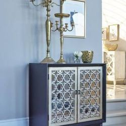 **HOT PRICE** Accent Cabinet With Gold Lattice Over Mirrored Panel Doors!! 