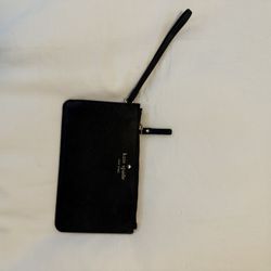 Kate Spade Black Leatherette Wristlet – Gold Zipper, Polka Dot Lining