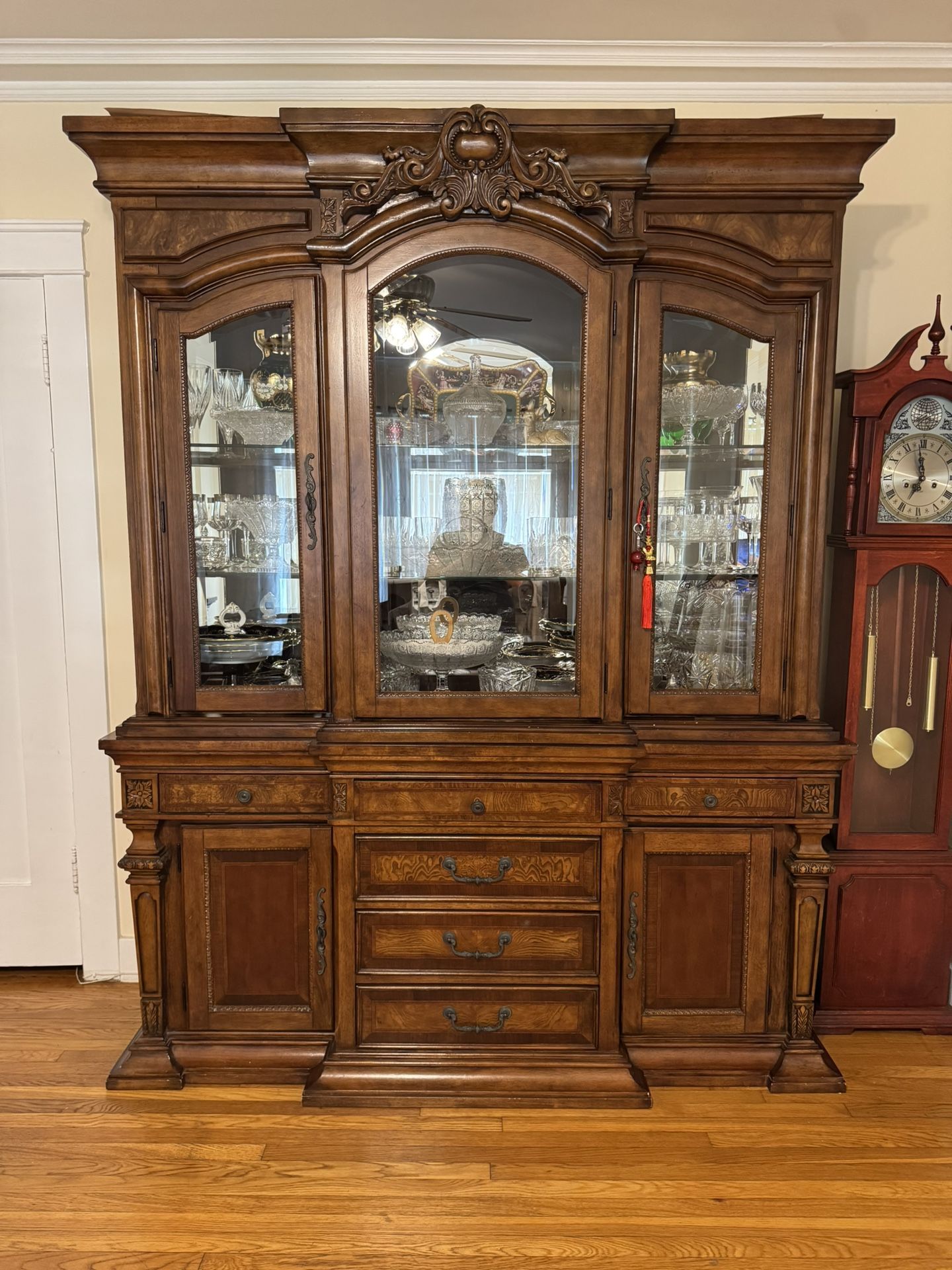 Elegant 20 year old solid wood hutch with glass display