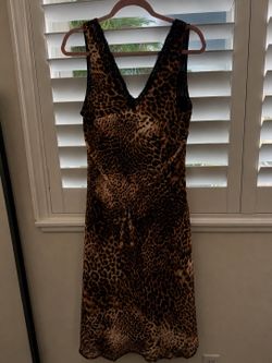 Hautew Monde Leopard Print Lace Trim Midi Dress Size L Animal Print Sleeveless