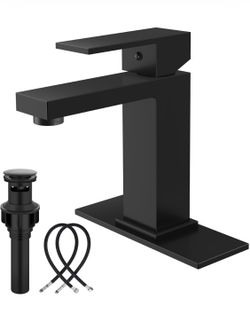 Matte Black with cUPC 24” Hose,Pop Up Drain,6-in Deck Plate,for 1 or 3 Hole Sink Vanity,Lavatory,RV,NSF Certified Bathroom Sink Faucet