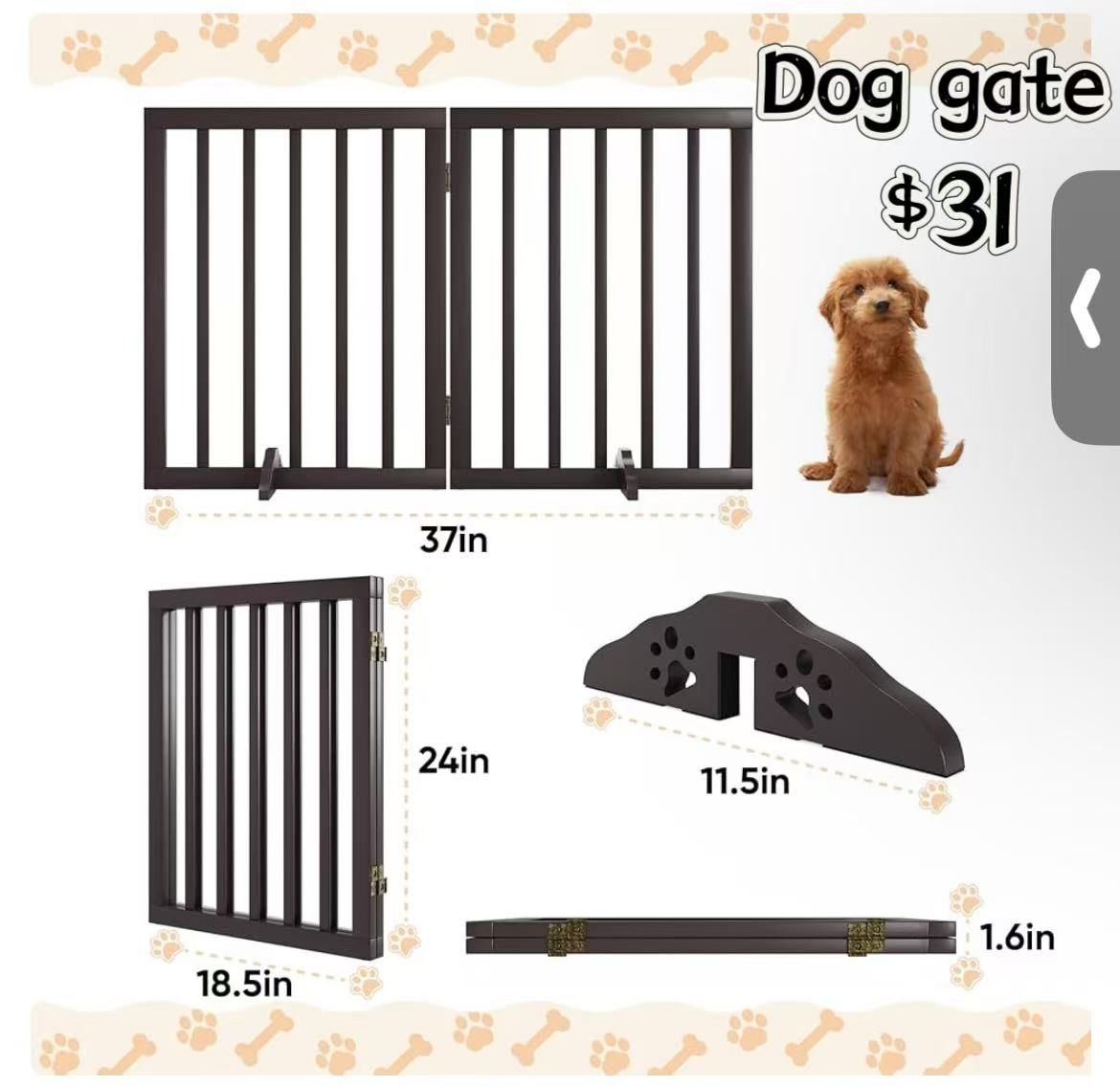 😀 Freestanding Foldable Dog Gate 2 Panel,Fully Assembled Dog Gates for Doorways, Wooden Pet Gates for The House, 24-inch Tall Pet Gate Indoor