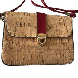 Cork Cross Body Bag  Rustic Cork Red Strap Small Good For Travel Small Wallet  This beautiful cork cross body bag is perfect for any style conscious w