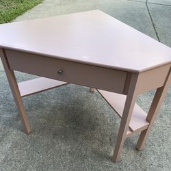Pink Corner Desk With Drawer.