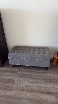 Gray Velvet Storage Ottoman Bench