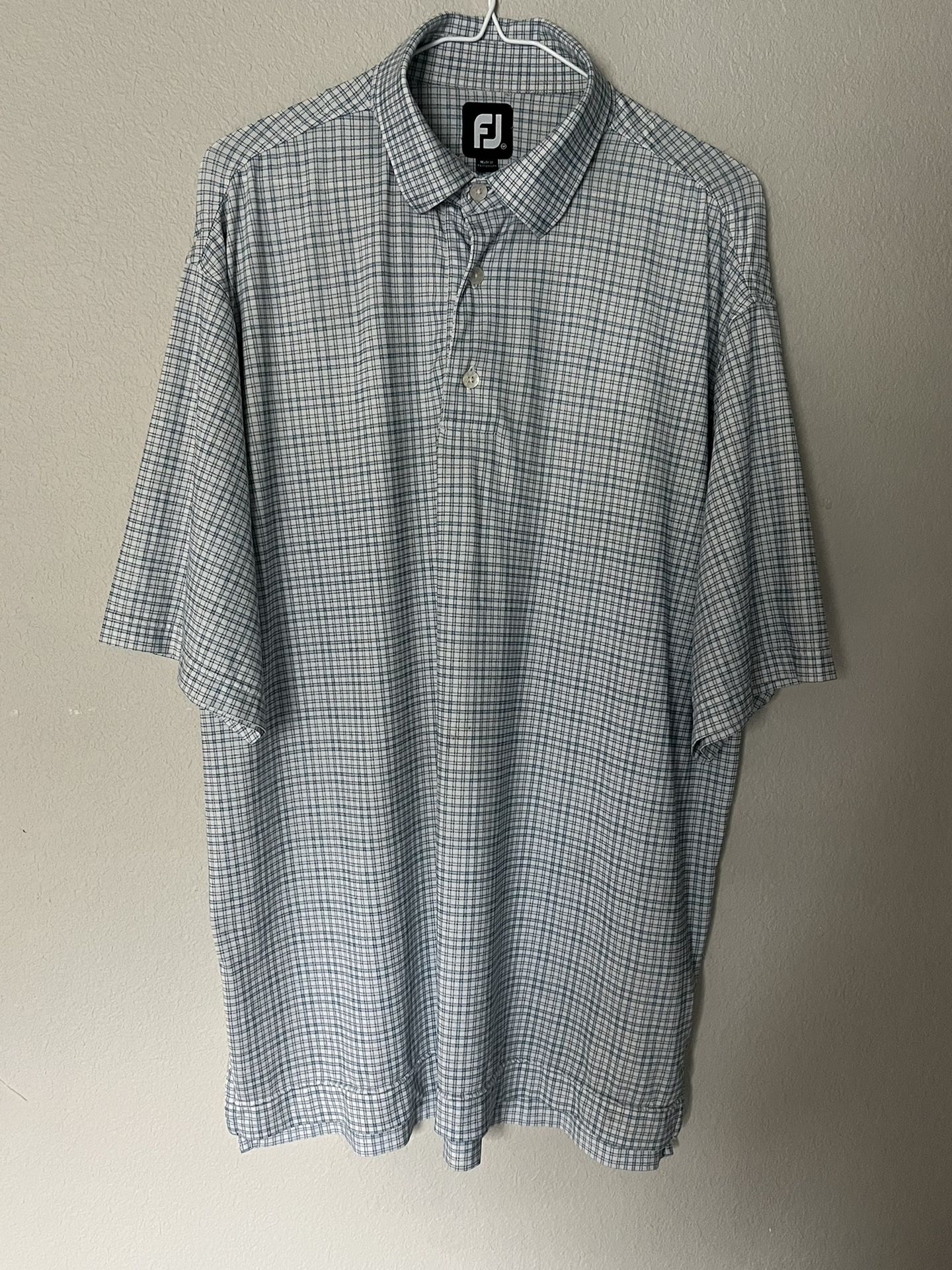 Footjoy FJ Men’s White Short Sleeve Check Polo Golf Shirt Size M