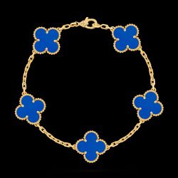 Van Cleef & Arpels Vintage Alhambra 5-Motif Bracelet Blue Agate