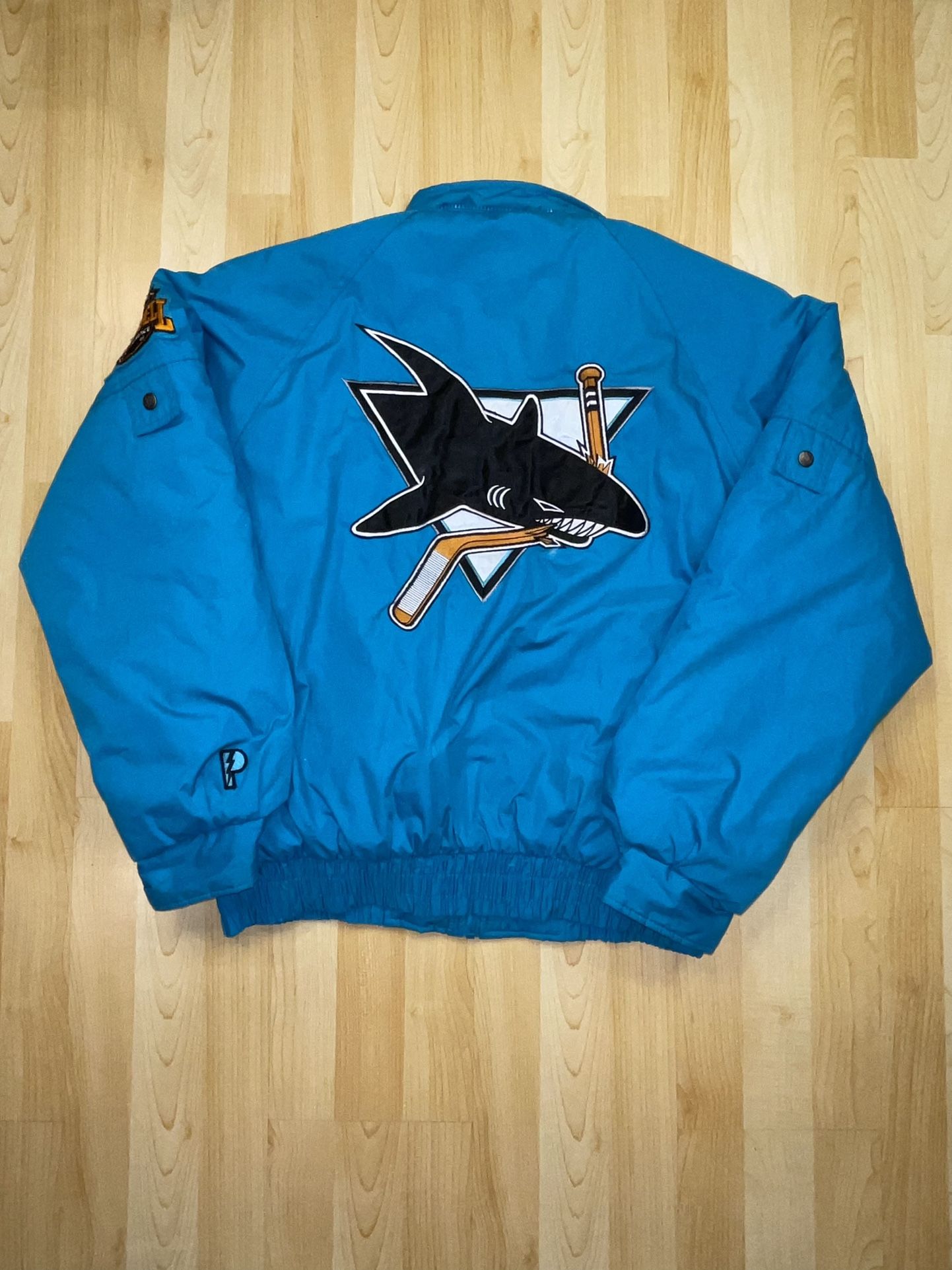 RARE 90’s Vintage San Jose Sharks NHL Puffer Jacket By Pro Player Men’s Size Large Teal