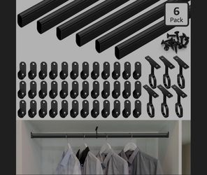 Tandefio Chrome Closet Rod 92 Inch with Oval Closet Rod 6 End Supports for Laundry Room Hanging Clothes Waterproof Shower for Curtains(Black,6 Sets)