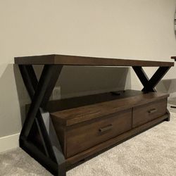 Wooden And Metal TV Table