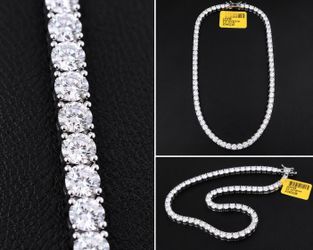 🔥 18” 4mm 925 Sterling Silver Moissanite Tennis Chain 32.7CTW