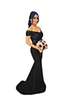 Black Satin & Sequin Evening Gown With Train. Sz. 4