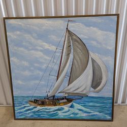 Huge Sailboat Painting Blue Waters original artist signed