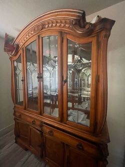 Large Ornate Wood Cabinet Hutch