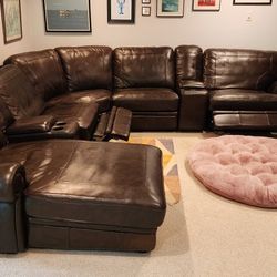 Dark Brown Leather Power Sectional 