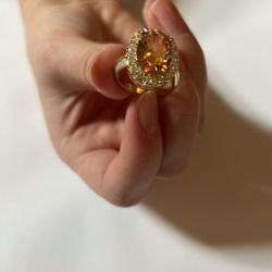 NEW Gold Topaz .925 Stamped Ring, Engagement Ring, Large Promise Ring