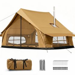 SLSY 4-Person Camping,All-Season A-Frame Tent with Stove Jack&Double Door Cabin