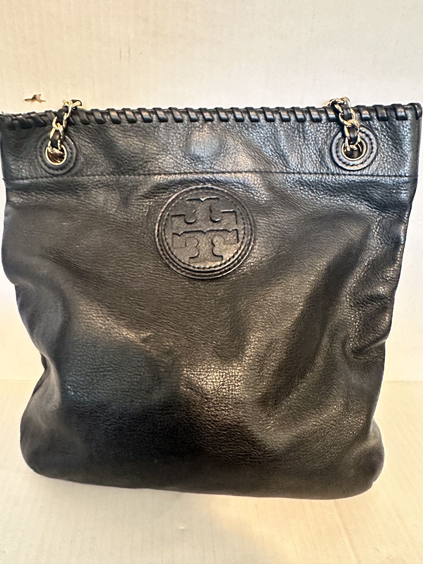 Tory Burch Bag Shoulder-Crossbody Bag, Black Pebble Leather, Chain Link Strap