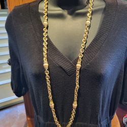 Necklace Gold Tone Chain With Pearl Imitation