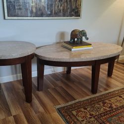 Set of Two Marble Top Tables - (1) Coffee + (1) Side Table