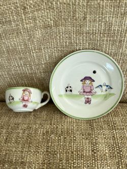 Old children’s ceramic cup and saucer 4 1/4” x 2 1/4” Hand painted
