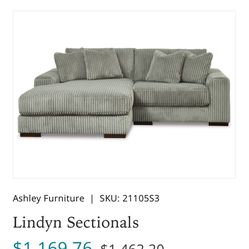 2 Piece Sectional Fog Grey Couch 