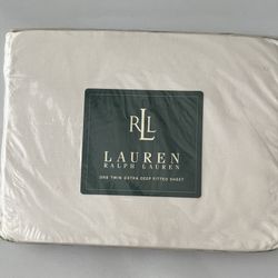 RALPH LAUREN 100% Cotton White Twin Extra Deep Fitted Sheet New 250 TC  