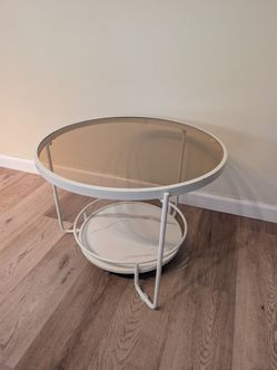 Round Two-Tier Side Table White Metal