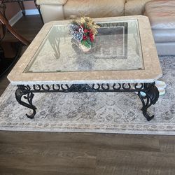 Marble Table Set With  Iron With Sofa Table, Coffee Table And Two Side Tables