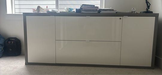 Modern Grey and White Office Credenza