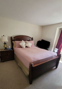 Beautiful Wooden Bed Frame + Matching Dresser – Mattress NOT Included