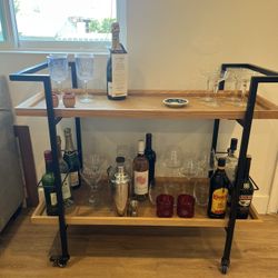 Natural Wood Metal Bar Cart 