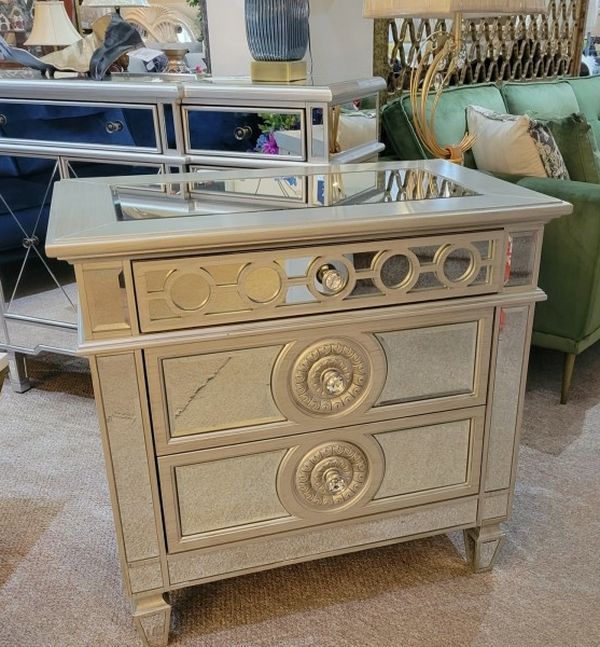 Nightstand Mirrored Silver Grey New (Cabinet)