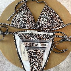Dior leopard print brown bikini