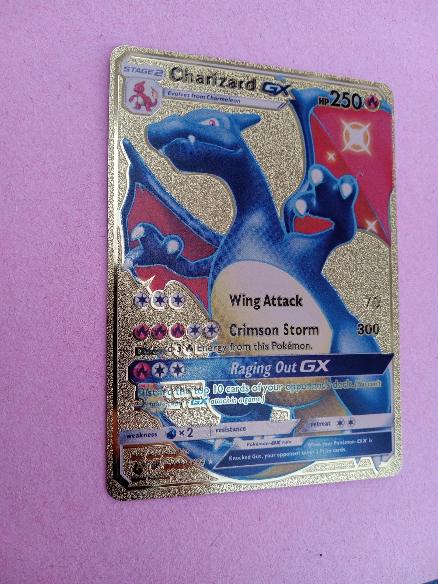 Pokemon Shining Charizard GX SV49 Hidden Fates 24kt Gold Plated