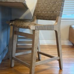 Barstool - Wood And Leather - Set Of 3