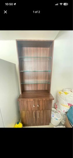 Wood Finish Display Cabinet with Glass Shelves