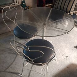 Metal with Glass Top Table Dinette and 2 Chairs 