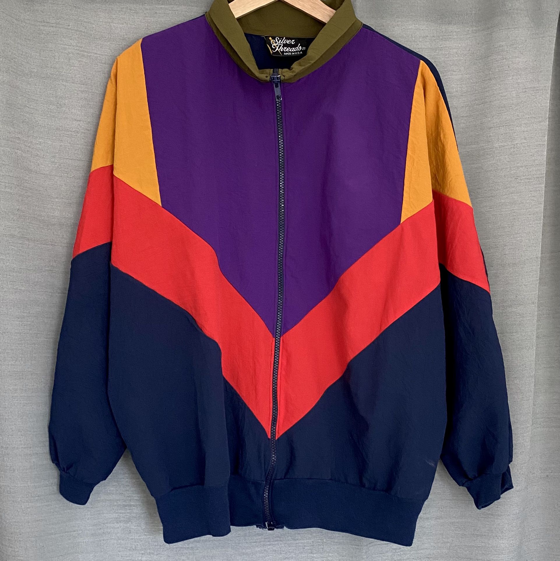 Vintage 80’s Silver Threads Geometric Colorblock Windbreaker Jacket