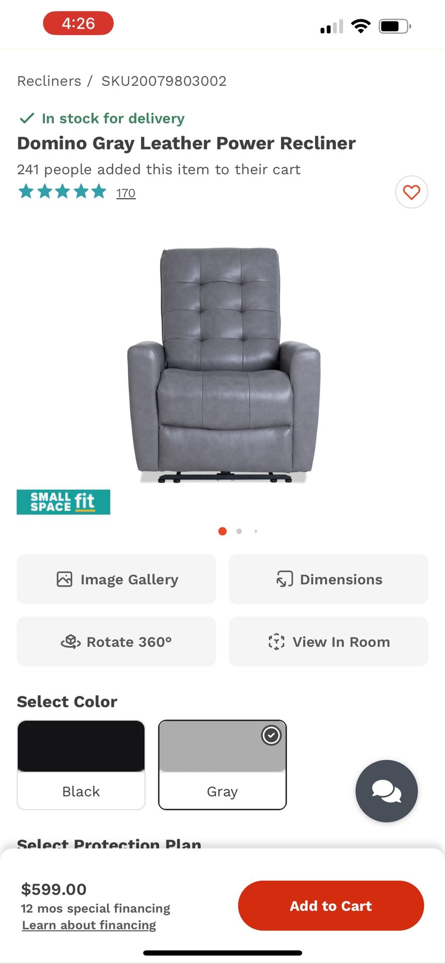 Domino Gray Leather Power Recliner