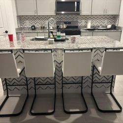 Brand New Set of 3 Counter Height Barstools White With Black Trim. Dimensions Are On The Photo Attached.