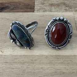Sterling Silver: RINGS: Carnelian sz 6, & Azurite Malachite sz 8.5