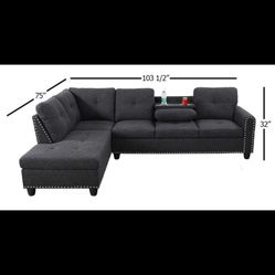 Alger 98" Wide Left Hand Facing Sofa & Chaise with Ottoman