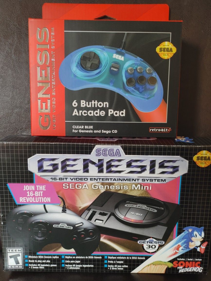 1 NEW Sega Genesis Mini and 1 Extra 6 Button Arcade Pad