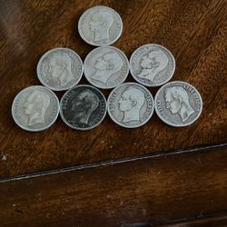 8 - SILVER LIBERTAD BOLIVARS VENEZUELA 90%! Rare To Find! Very Old Coins! Stunning Minting.