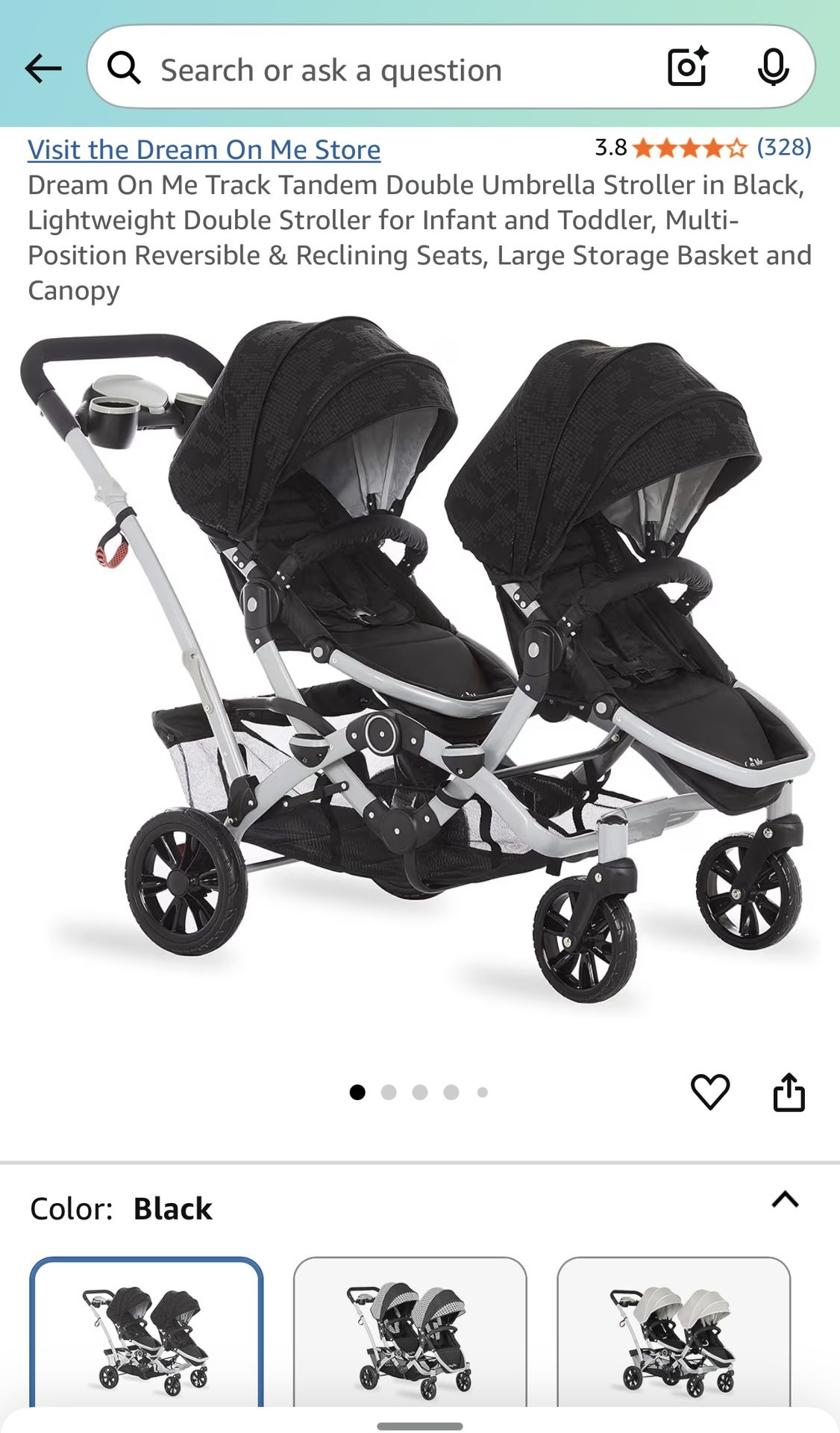 Dream On Me Double Stroller Black