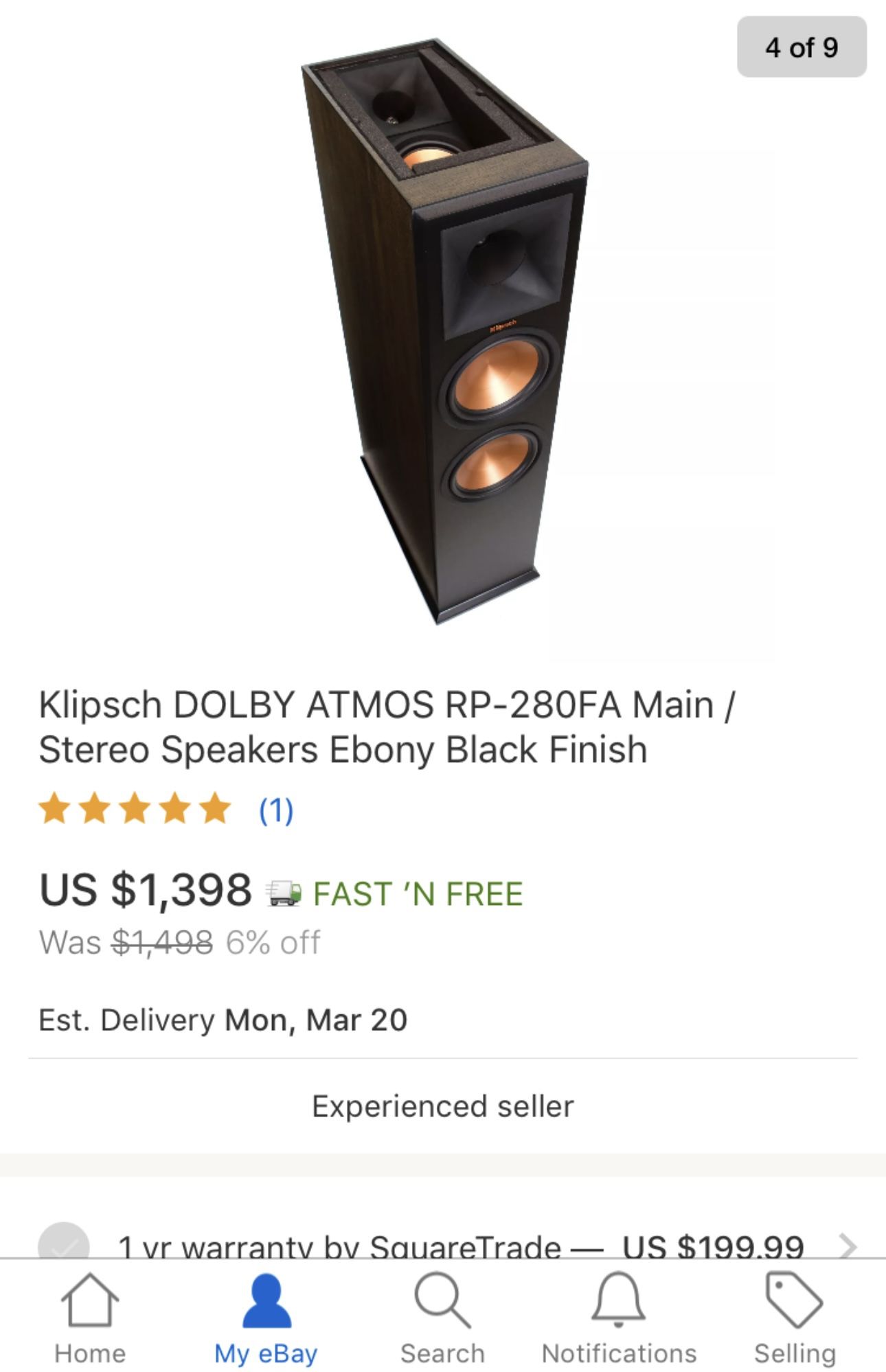 Pair of Klipsch Dolby Atmos RP-280FA Stereo Speakers (Black)