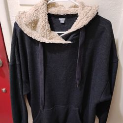 Very Nice Dark Gray Black Aerie Women's Lined Hoodie With Kangaroo Pockets, Located In Reedley 