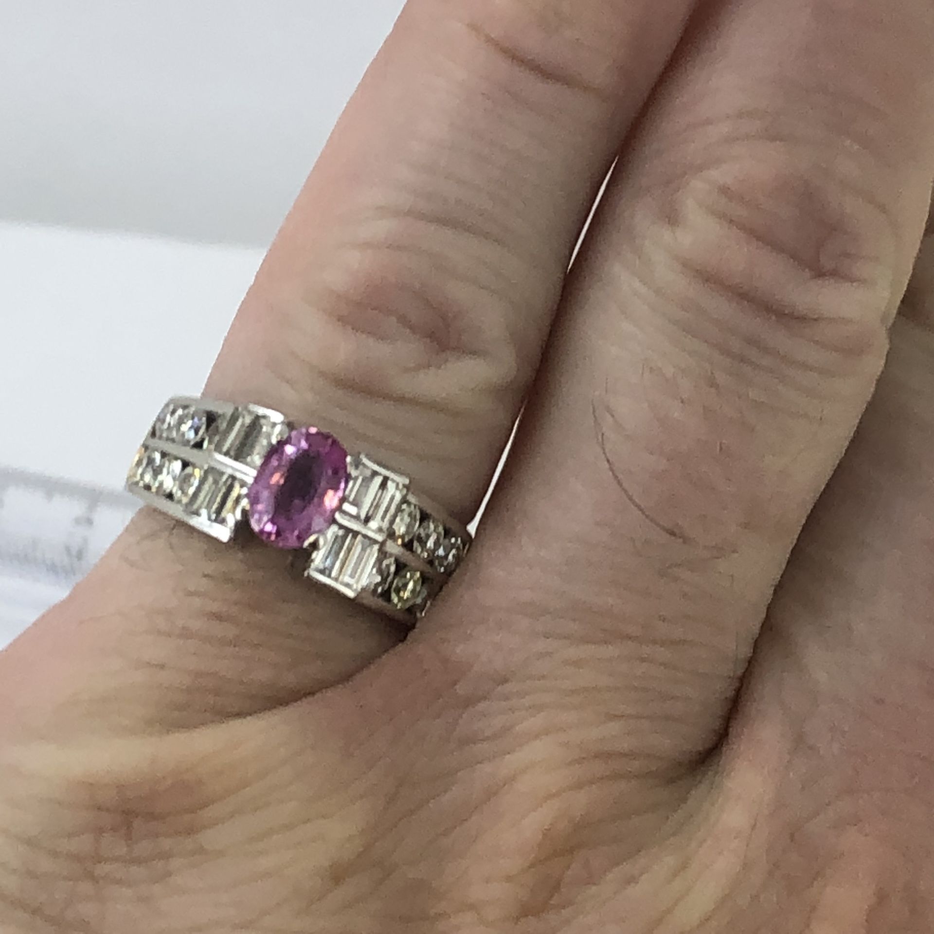 18k White Gold Link Sapphire & Diamond Ring Size 7